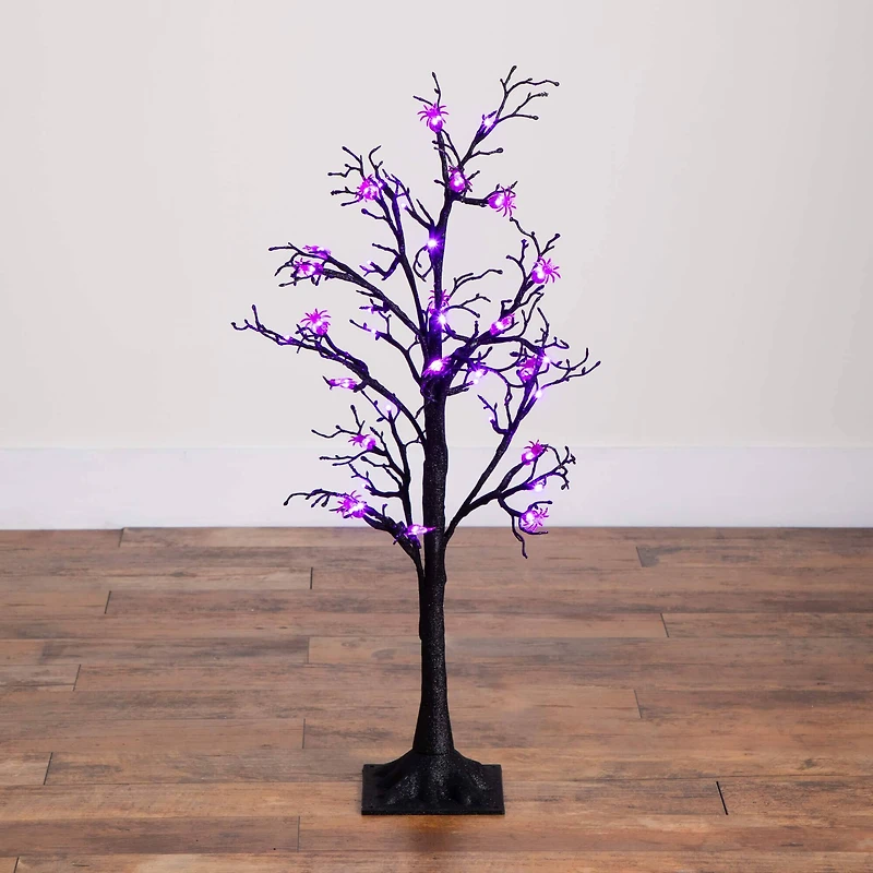 3ft. Pre-Lit Artificial Halloween Spider Twig Tree with 36 Purple LED Lights