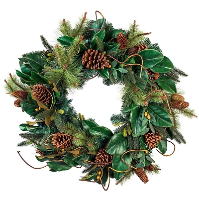 Village Lighting 30" Pre-Lit Magnolia Leaf Christmas Wreath, Clear LED Lights
