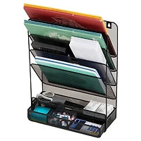Mind Reader 4-Tier Vertical File Storage, Desktop Organizer, Wall Mount, Office, Metal Mesh, Black
