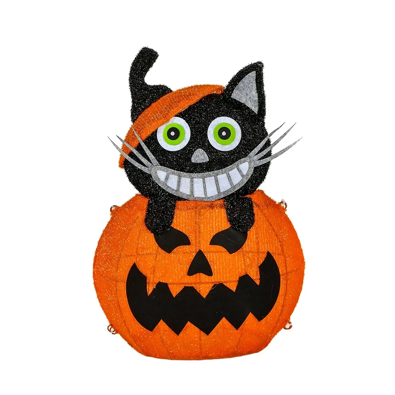 23'' Pre-Lit Pumpkin and Black Cat Halloween Décor
