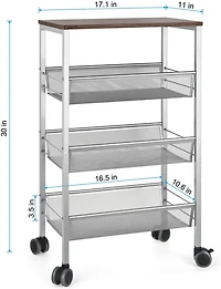 Silver 3-Tier Rustic Kitchen Cart