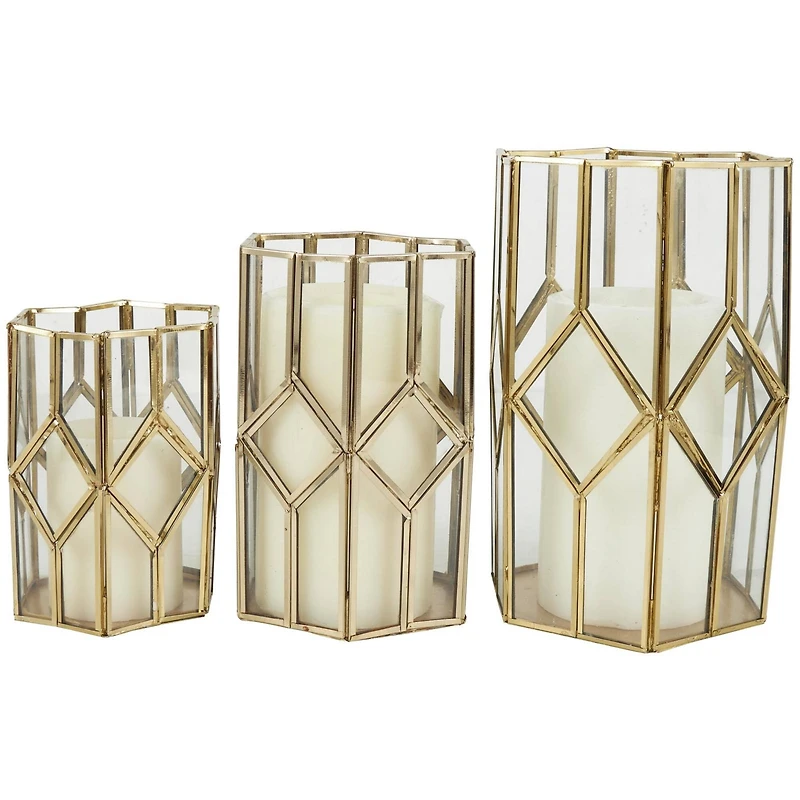 CosmoLiving by Cosmopolitan Gold Line & Diamond Hexagon Candle Lantern Set