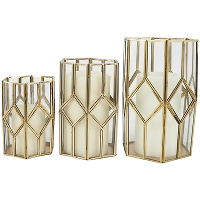 CosmoLiving by Cosmopolitan Gold Line & Diamond Hexagon Candle Lantern Set