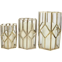 CosmoLiving by Cosmopolitan Gold Line & Diamond Hexagon Candle Lantern Set