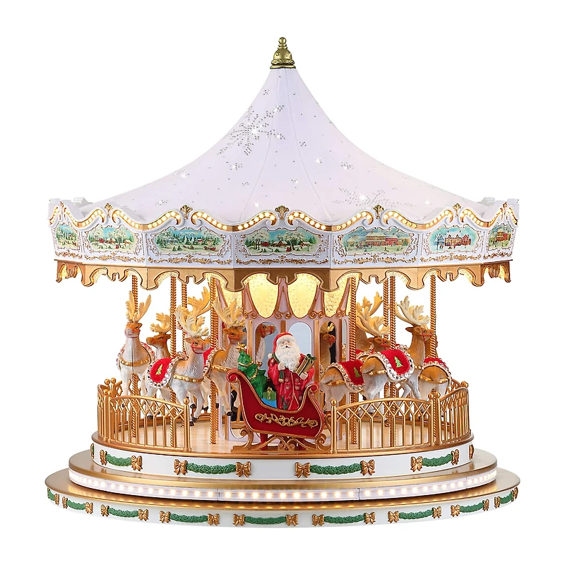 Mr. Christmas 17" White Animated Deluxe Crystal Carousel