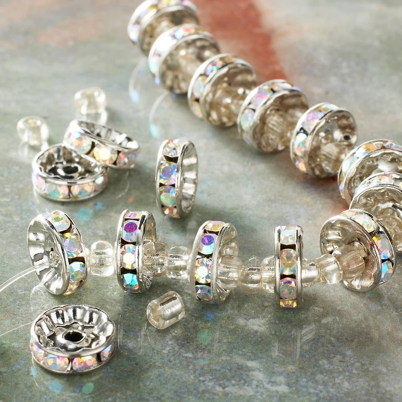 12 Pack: Crystal Glass & Metal Round Beads, 10mm by Bead Landing™