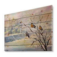 Designart - Rustic Birds On A Tree In Winter Village