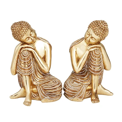 Set of 2 Gold Polystone Traditional Sculptures, 7" x 5" x 5"