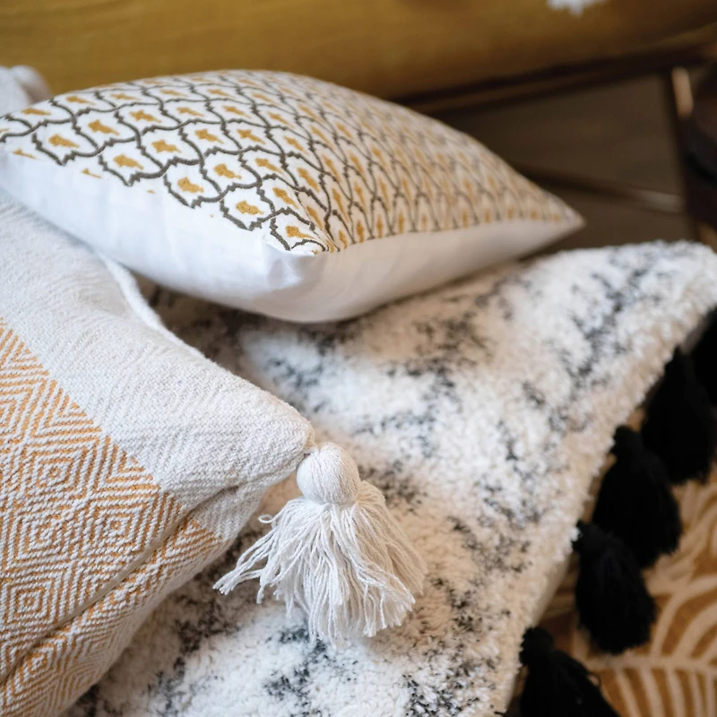 Hello Honey® Black & Cream Tufted Pillow with Tassels