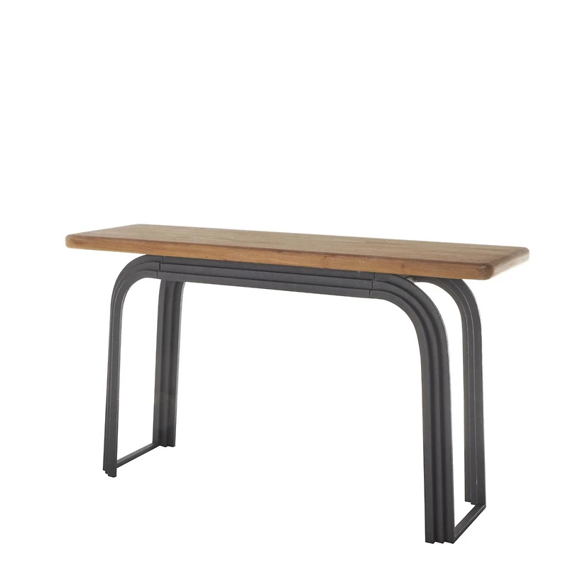 55" Black Metal Layered Arch Living Room Console Table with Brown Tabletop