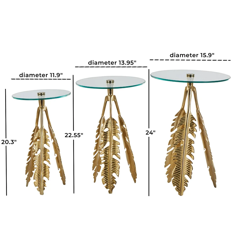 Gold Aluminum Metal Leaf Accent Table Set