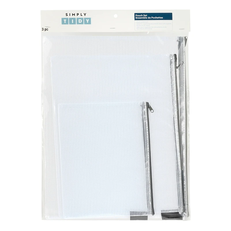 Mixed Gray Mesh Zipper Pouches by Simply Tidy®, 3ct.