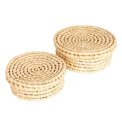 Household Essentials Natural Handwoven Corn Leaf Nestable Basket Set with Lids