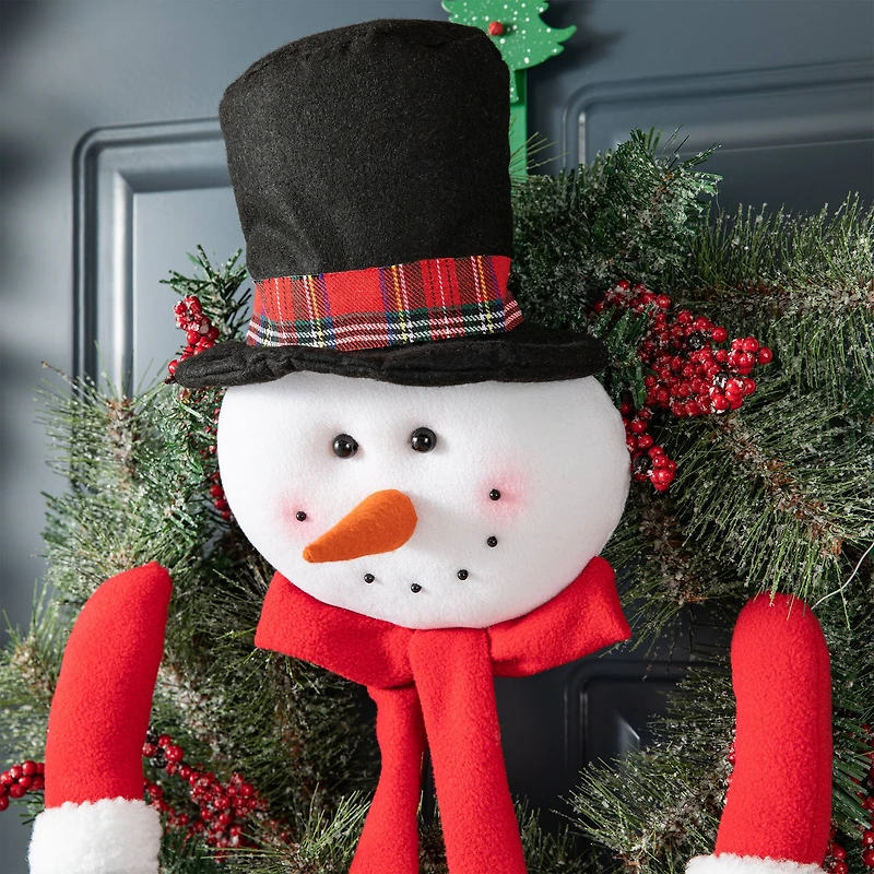 Glitzhome® 24" Snowman Flocked Pine Needle & Berry Wreath