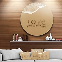 Designart - Love Written on Sandy Seashore' Seashore Metal Circle Wall Art