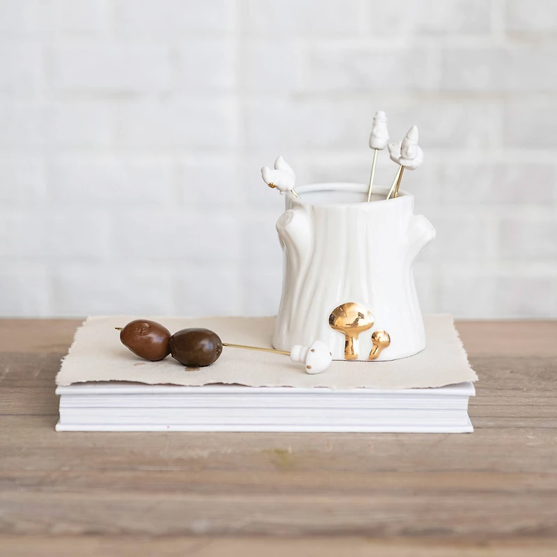 Hello Honey® White & Gold Forest Icon Appetizer Picks with Stump Holder Set