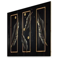 Designart - Black Tropical Leaves With Golden Rectangles