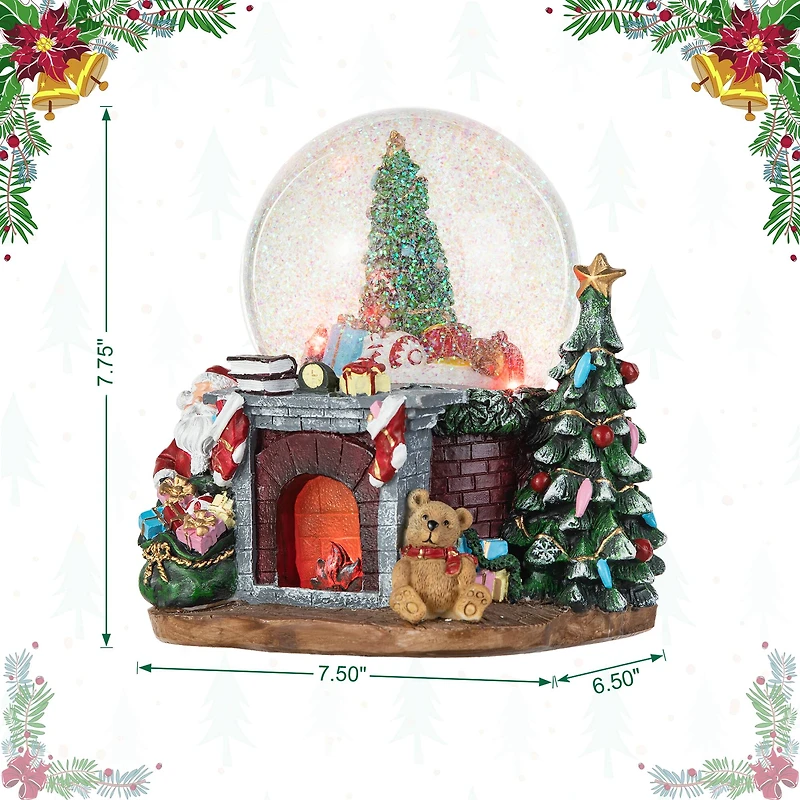 Glitzhome® 7.75" Lighted Musical Christmas Tree on Fireplace Waterglobe