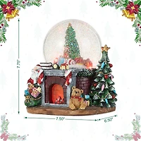 Glitzhome® 7.75" Lighted Musical Christmas Tree on Fireplace Waterglobe