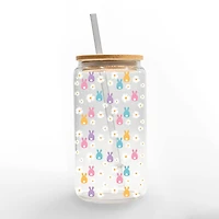 16oz. Pastel Bunny & Daisy Glass Can Cup