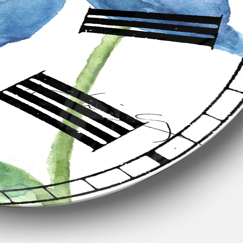 Designart 'Blue Columbine Flowers With Butterfly Traditional Wall Clock