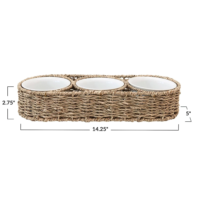 Hello Honey® Hand-Woven Seagrass Basket & Ceramic Bowls Set