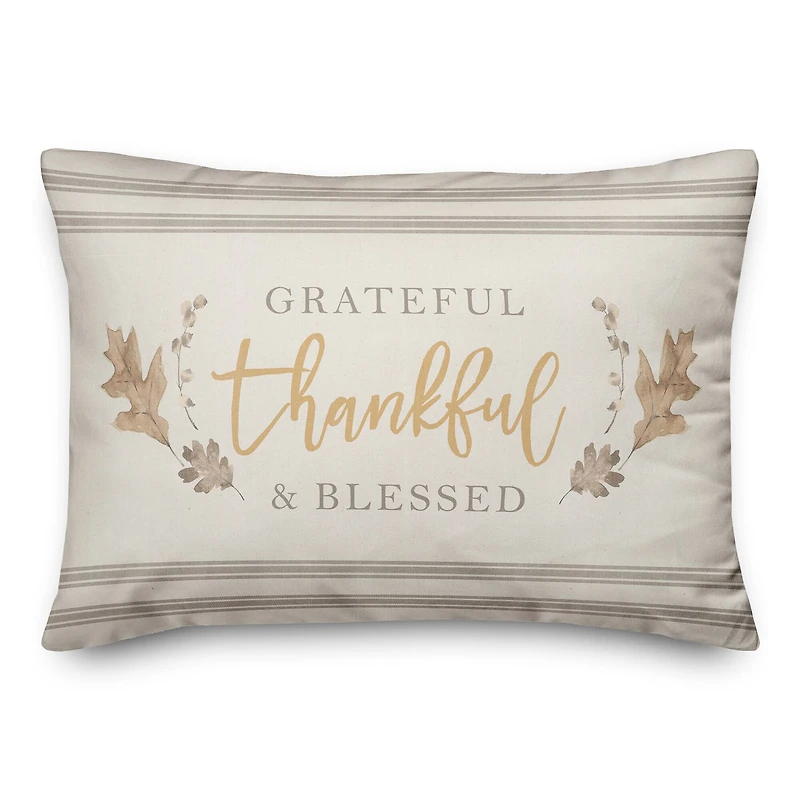 Grateful Thankful Blessed Stripes Indoor/Outdoor Pillow