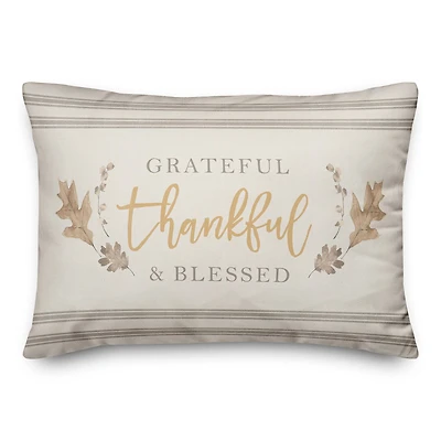 Grateful Thankful Blessed Stripes Indoor/Outdoor Pillow