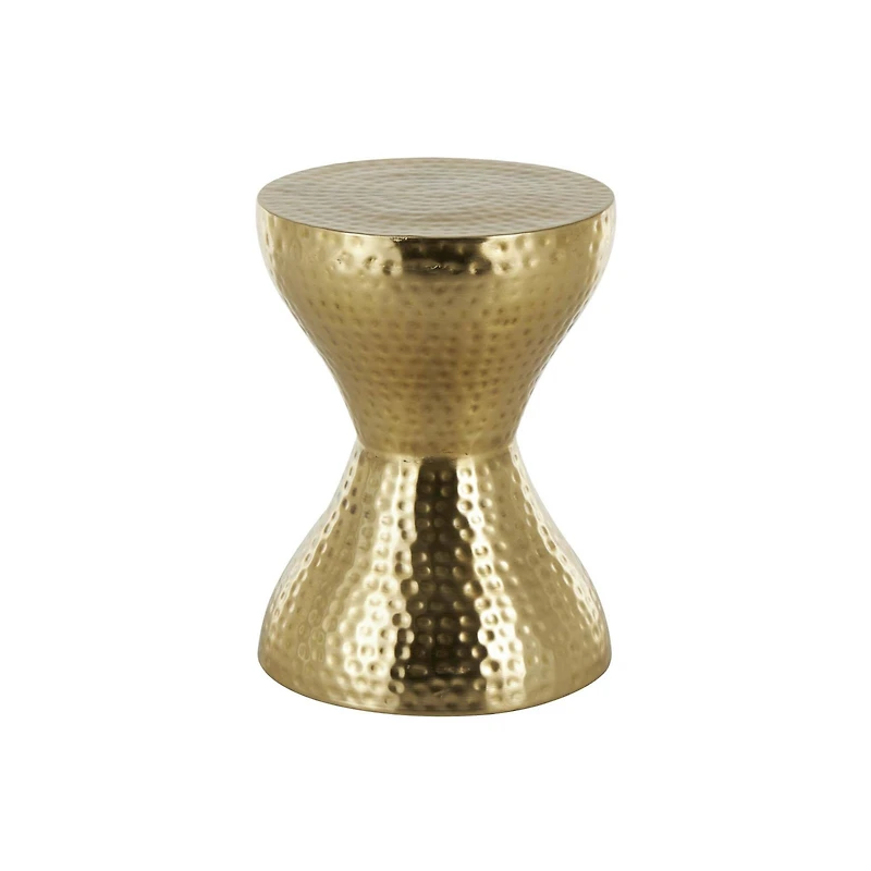 18.5" Gold Metal Hammered Accent Table with Hourglass Shape