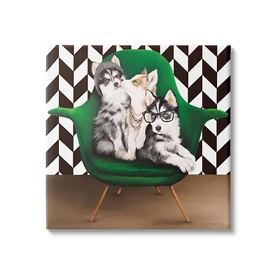 Stupell Industries Hipster Dogs Green Mod Chair Modern Room Interior Canvas Wall Art