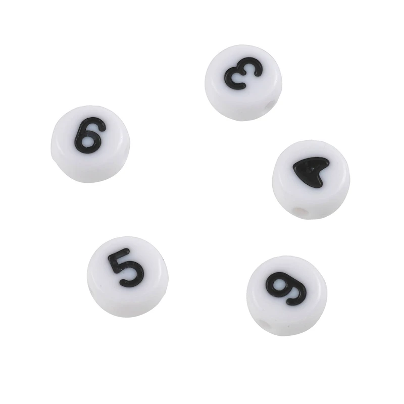 White & Black Number Acrylic Circle Craft Beads, 7mm by Bead Landing™