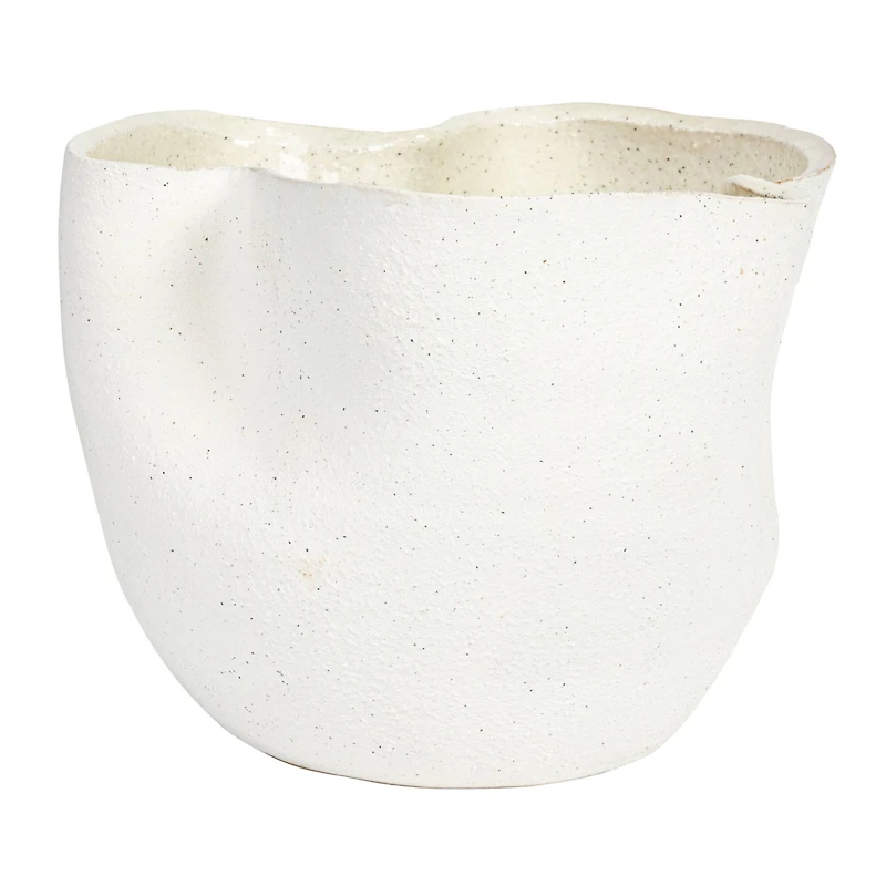 Hello Honey® 7.25" White Sand Finish Ruffled Stoneware Planter