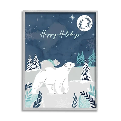 Stupell Industries Happy Holidays Winter Snow Bears Framed Giclee Art