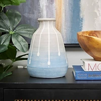 10" Blue & Gray Ceramic Abstract Ombre Drip Vase