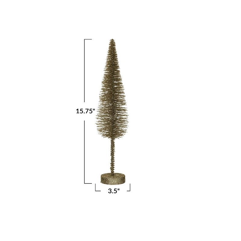 Hello Honey® 15.75" Gold Plastic Bottle Brush Tree with Wood Base