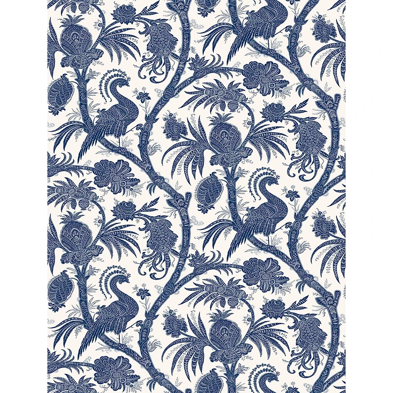 Scalamandre Indigo Balinese Peacock Peel & Stick Wallpaper