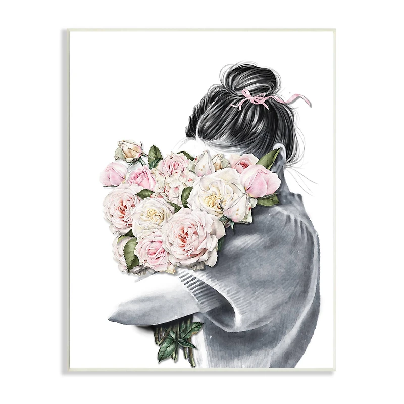 Stupell Industries Woman Smelling Pink Bouquet Wall Plaque