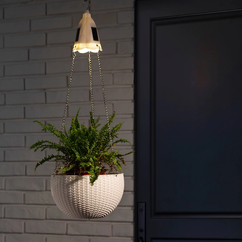 Glitzhome® 30" Solar Lighted White Plastic Hanging Planter