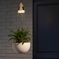 Glitzhome® 30" Solar Lighted White Plastic Hanging Planter
