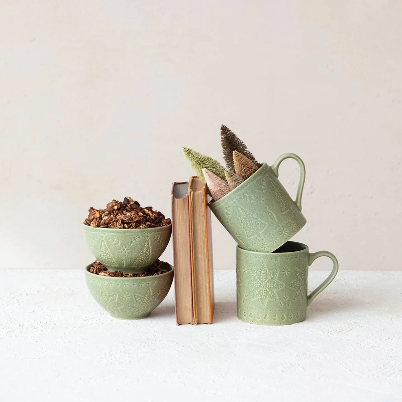 Hello Honey® 16oz. Green Debossed Stoneware Mugs, 2ct.