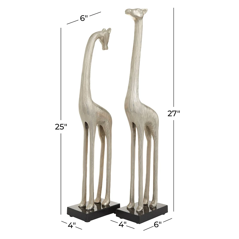 Silver Aluminum Contemporary Giraffe Sculpture Set