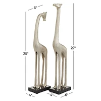 Silver Aluminum Contemporary Giraffe Sculpture Set