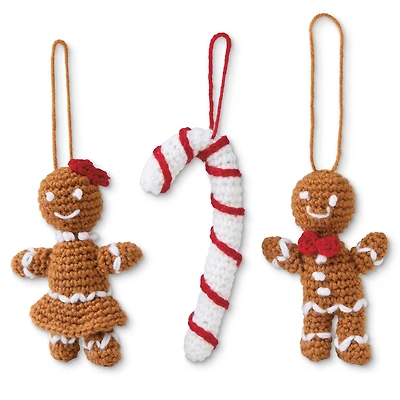 Intermediate Gingerbread Cookies & Candy Cane Amigurumi Crochet Ornament Kit by Loops & Threads®