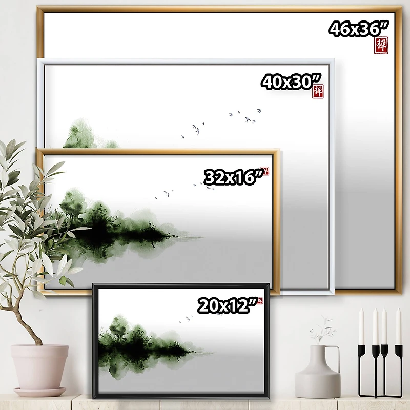 Designart - Japanese Red Moon In Traditional Sumi-e Painting I