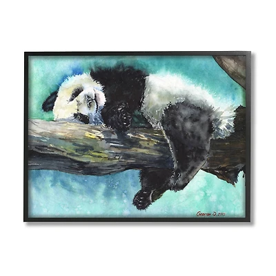 Stupell Industries Sleepy Baby Panda in Tree over Vibrant Blue in Frame Wall Art