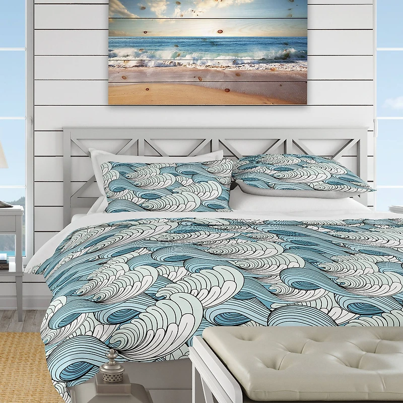 Designart Great Wave Inspiration Coastal Pattern Duvet Cover Set