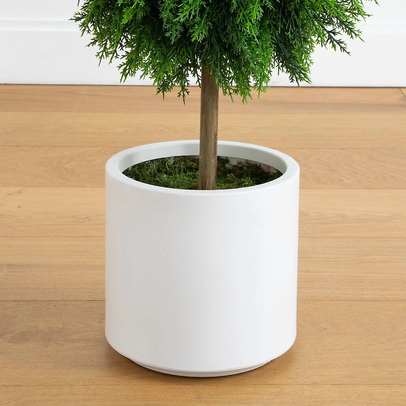 3.5ft. UV Resistant Cedar Double Ball Topiary Tree in White Decorative Planter