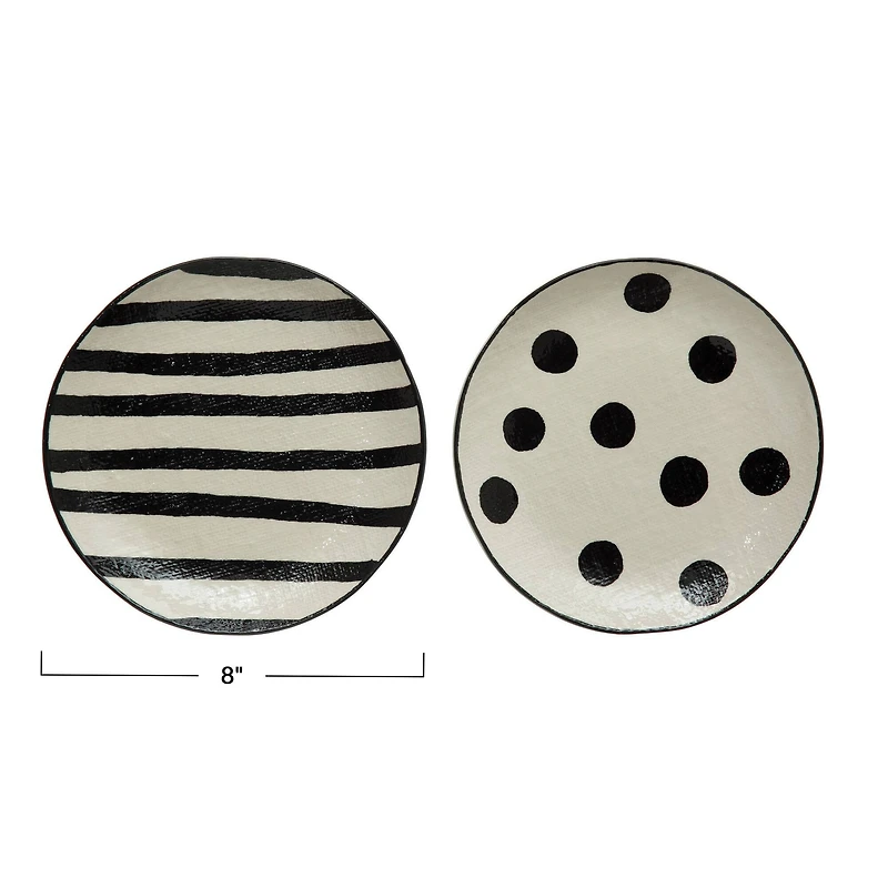 Hello Honey® 8" Black & White Round Hand-Painted Textured Stoneware Plates, 2ct.