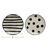 Hello Honey® 8" Black & White Round Hand-Painted Textured Stoneware Plates, 2ct.
