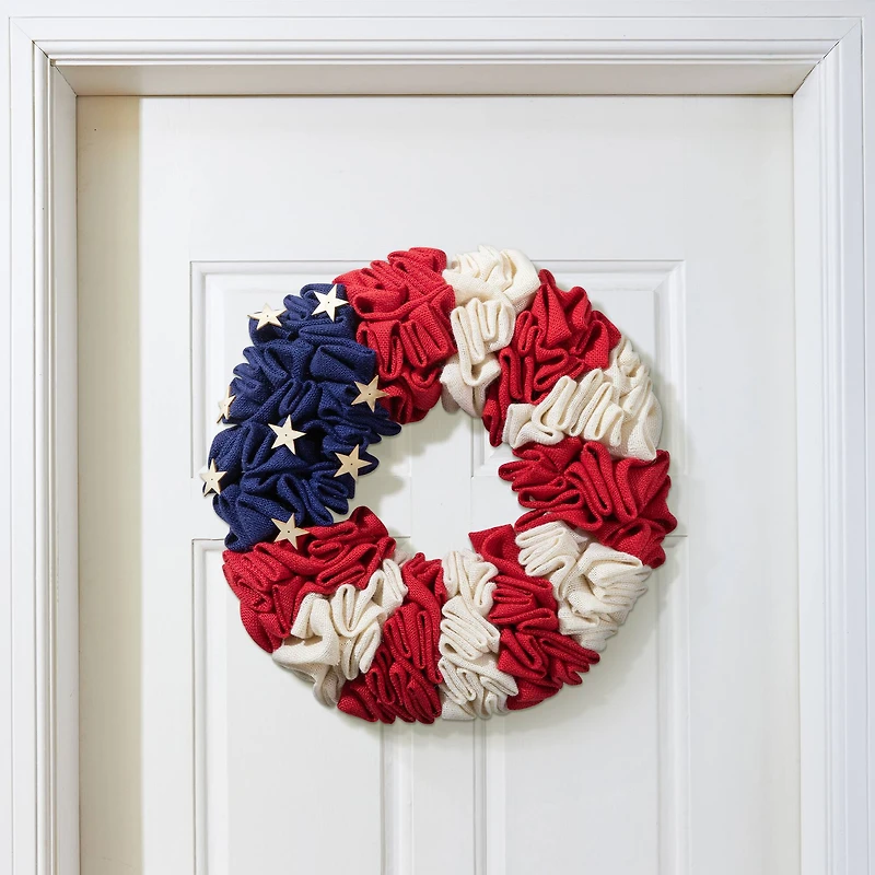 Glitzhome® 18" Americana Round Fabric Wreath